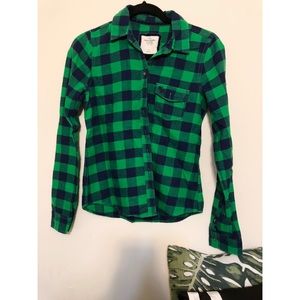 Abercrombie Green and Navy Plaid Button-Down (S)